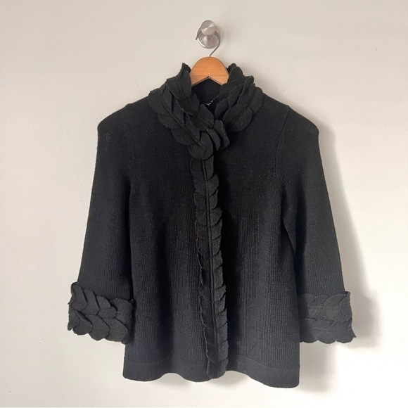 Anthropologie Moth Black Leaf Snap Front Cardigan - Picture 2 of 11